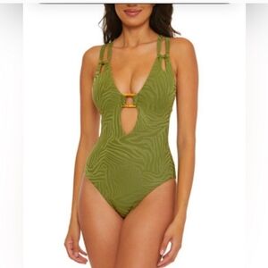 BECCA One piece swimsuit Women's size MED Olive Green Textured NWT